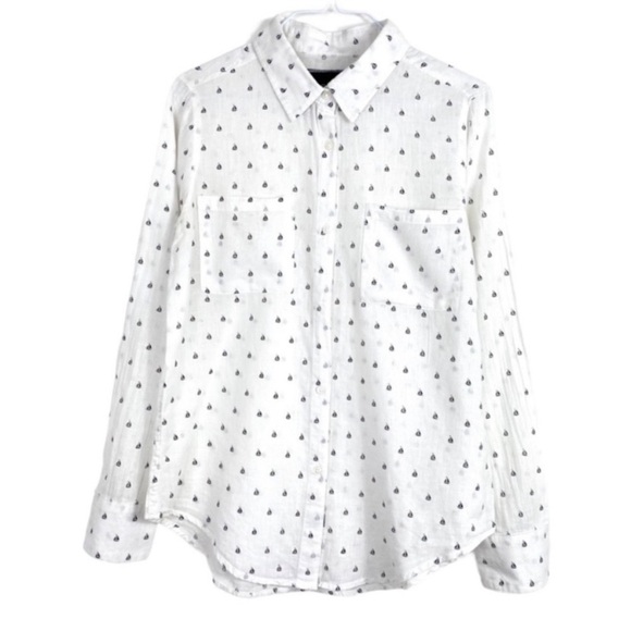 RAILS Charli Mini Sailboat Nautical Linen Blend Button Down Shirt White Size XS - Picture 3 of 8